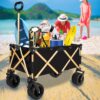 Aluminum Alloy Folding Wagon, Heavy Duty Utility Beach Wagon Cart For Sand With Big Wheels, Adjustable Handle & Drink Holders For Shopping, Camping, Garden And Outdoor - Black - Image 10