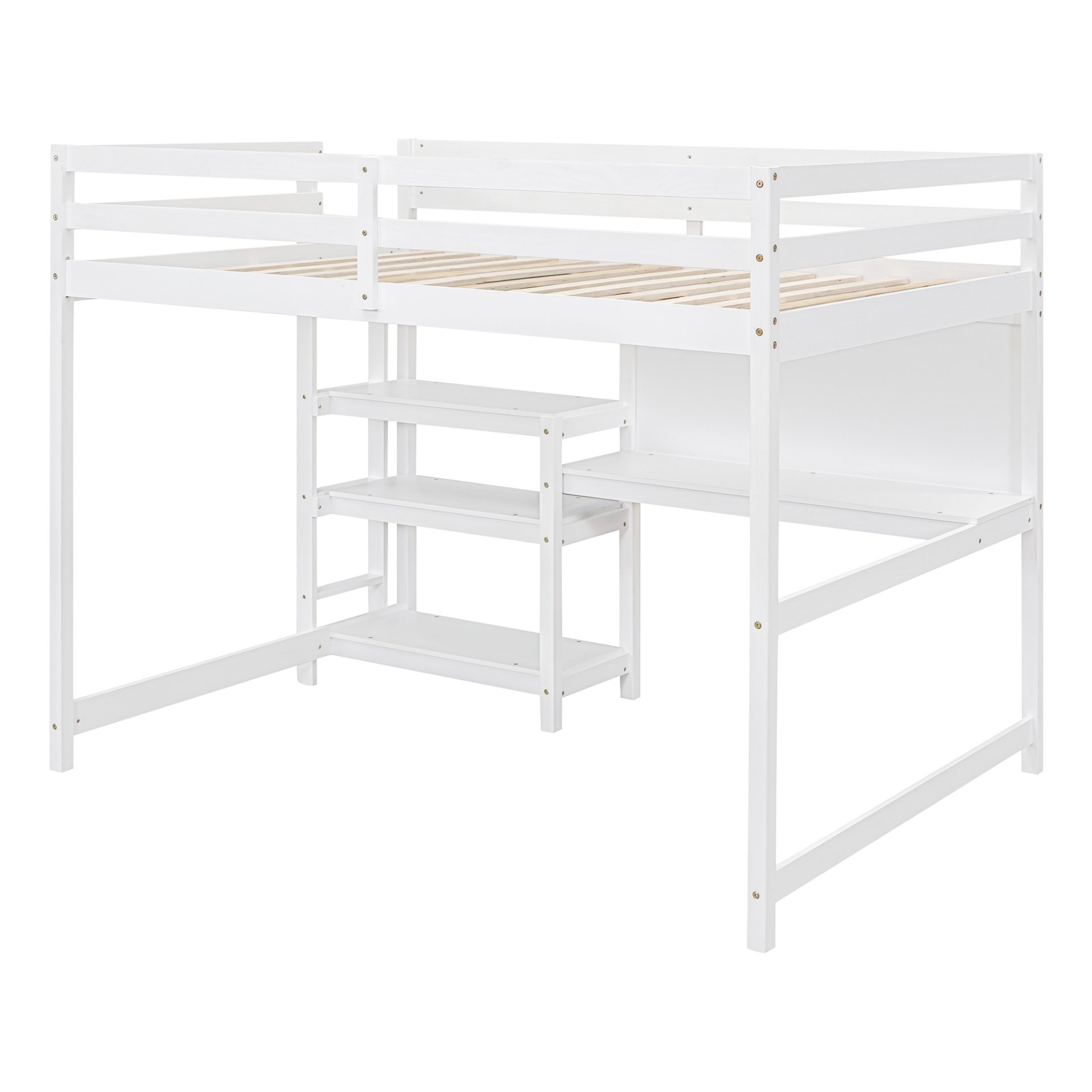 Full Size Loft Bed With Shelves, Desk And Writing Board - White - Image 7