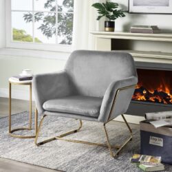 Keira - Velvet Accent Chair With Metal Base - Gray