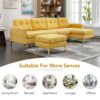 Modern Velvet L - Shape Convertible Sectional Sofa With Movable Ottoman - Yellow - Image 7