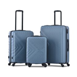 3 Piece Luggage Sets, Lightweight Suitcase With Two Hooks, Spinner Wheels, Tsa Lock, (20/24/28) - Blue