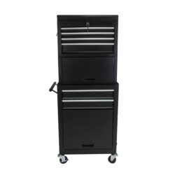 6 Drawer Lockable Tool Cabinet On Wheels Steel Rolling Tool Chest With Detachable Toolbox, 2 In 1 Garage Workshop Storage Organizer With 4 Universal Casters - Black