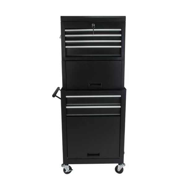 6 Drawer Lockable Tool Cabinet On Wheels Steel Rolling Tool Chest With Detachable Toolbox, 2 In 1 Garage Workshop Storage Organizer With 4 Universal Casters - Black