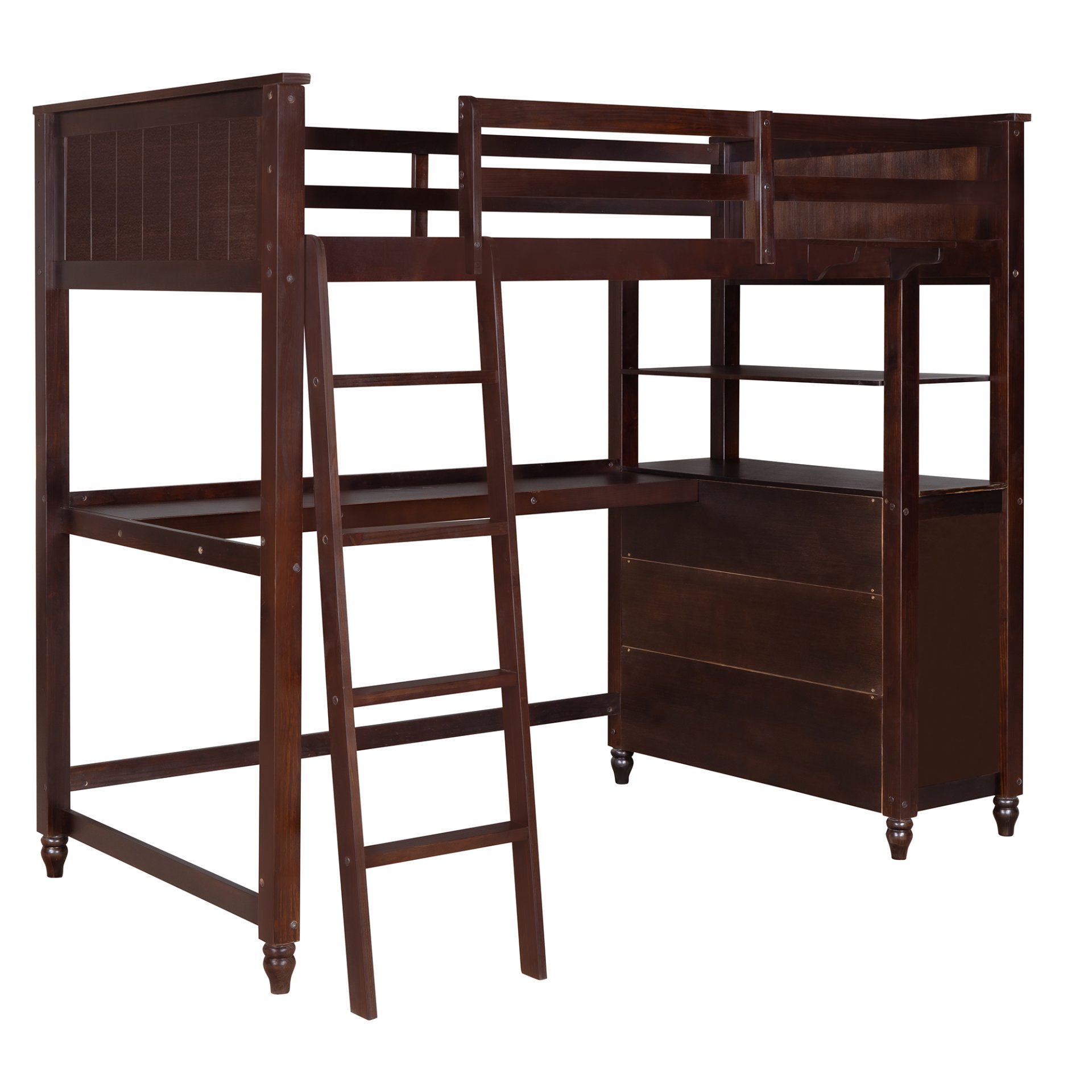 Twin Size Loft Bed With Drawers And Desk, With Shelves - Espresso - Image 7