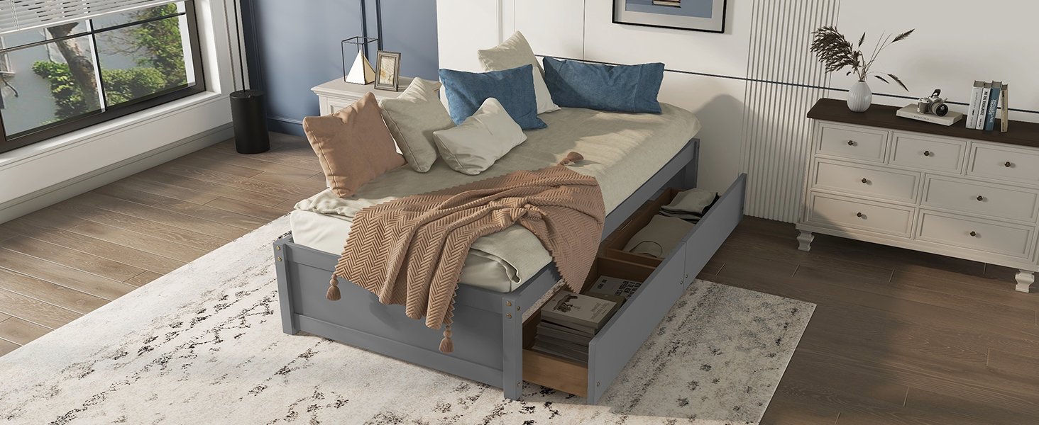 Twin Bed With 2 Drawers, No Box Spring Needed - Gray - Image 9
