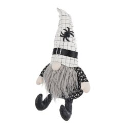 Sitting Gnome With Hat Spider, For Halloween Decor - Black White