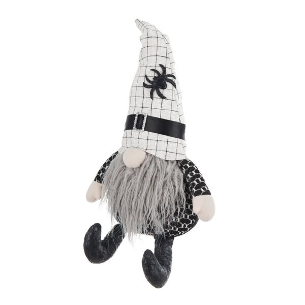 Sitting Gnome With Hat Spider, For Halloween Decor - Black White