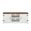 Modern Farmhouse Barn Door 3 Shelf TV Stand For TVs Up To 65” - Rustic Oak / Brushed White - Image 2