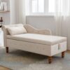 Chaise Lounge Indoor, Velvet Lounge Chair For Bedroom With Storage & Pillow, Modern Upholstered Rolled Arm Chase Lounge For Sleeping With Nailhead Trim For Living Room Bedroom Office - Beige - Image 2