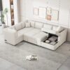 U - Shaped Sectional Sofa Pull Out Sofa Bed With 2 USB Ports, 2 Power Sockets, 3 Back Pillows And A Storage Chaise For Living Room - Beige - Image 3