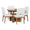 Topmax - 5 Piece Modern Extendable Round Dining Table Set With Removable Leaf For Small Places - Walnut / Beige - Image 7