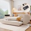 Full Size Upholstered Daybed With Storage Armrests, Trundle And Latest Integrated Bluetooth Audio System, Teddy Fleece - Beige - Image 18