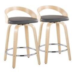Grotto - Contemporary Fixed Height Counter Stool & Swivel With Round Footrest (Set of 2) - Natural / Gray