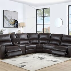 Saul - Faux Leather Power Recliner Sectional Sofa With USB Port Cupholder Console - Espresso