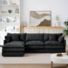 Modular L-Shaped Sectional Sofa Set With Movable Ottoman - Black - Image 2