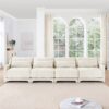 Elegant Four Seater Chenille Sofa With Lumbar Pillow Ergonomic Design Frame - Beige - Image 20