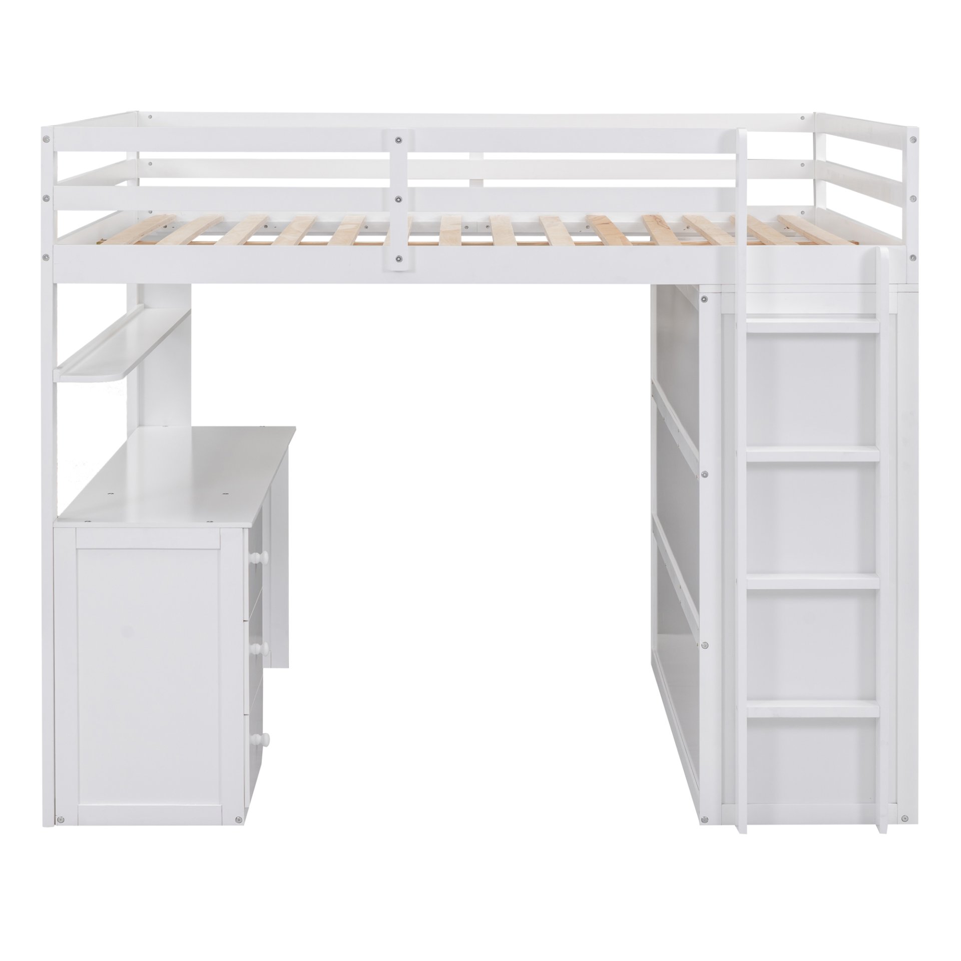 Full Size Loft Bed With Drawers, Desk, And Wardrobe - White - Image 6