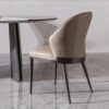 Modern Dining Chair (Set of 2) With Unique Backrest Design Leather - Beige / Black - Image 2