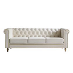 Chesterfield - Velvet Sofa 84.65" For Living Room - Beige