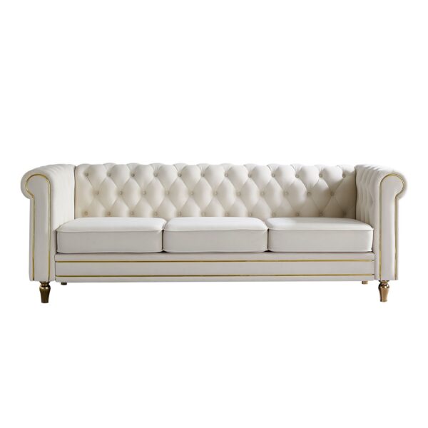 Chesterfield - Velvet Sofa 84.65" For Living Room - Beige