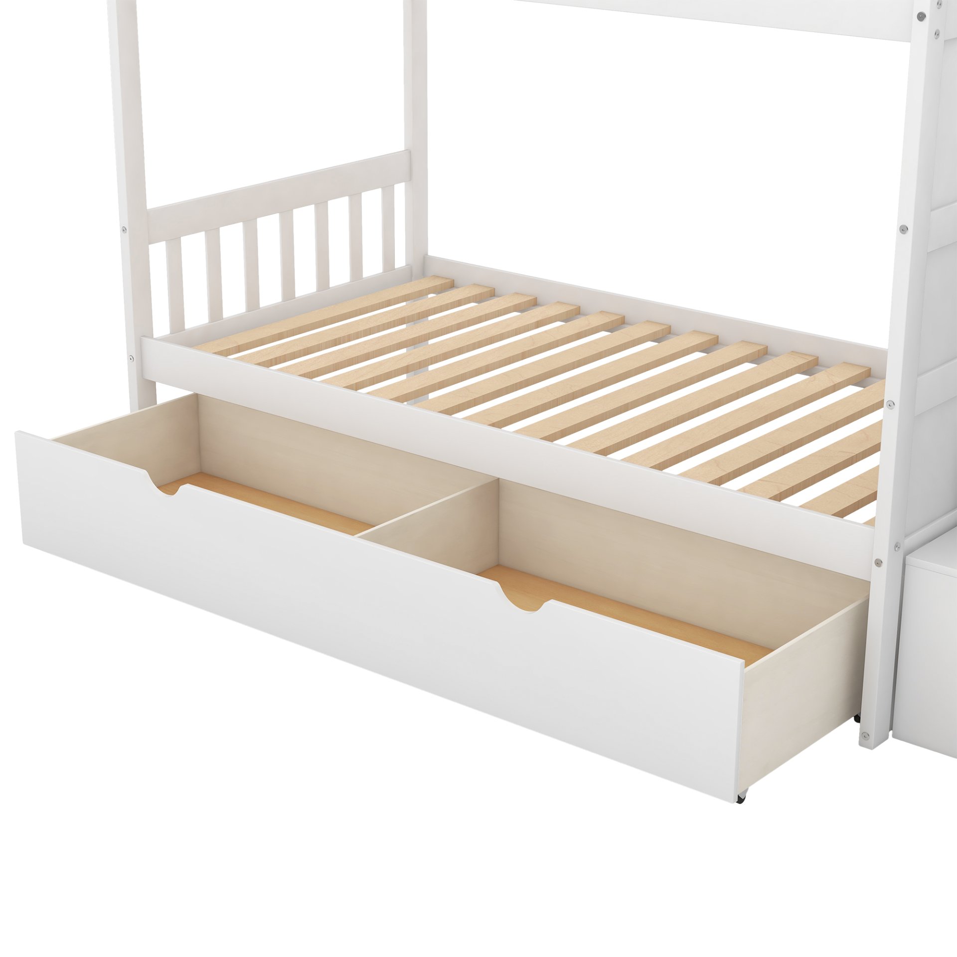 Twin Over Full / Twin Bunk Bed, Convertible Bottom Bed, Storage Shelves And Drawers - White - Image 9