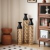Floor Metal Vases (Set of 3) Gorgeous Home Decoration Large Glazed Metal Vases - Black / Gold - Image 5
