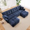 Elegant Textured Fabric 3 Seater Sofa Set With Ottoman And Throw Pillows Frame - Blue - Image 12