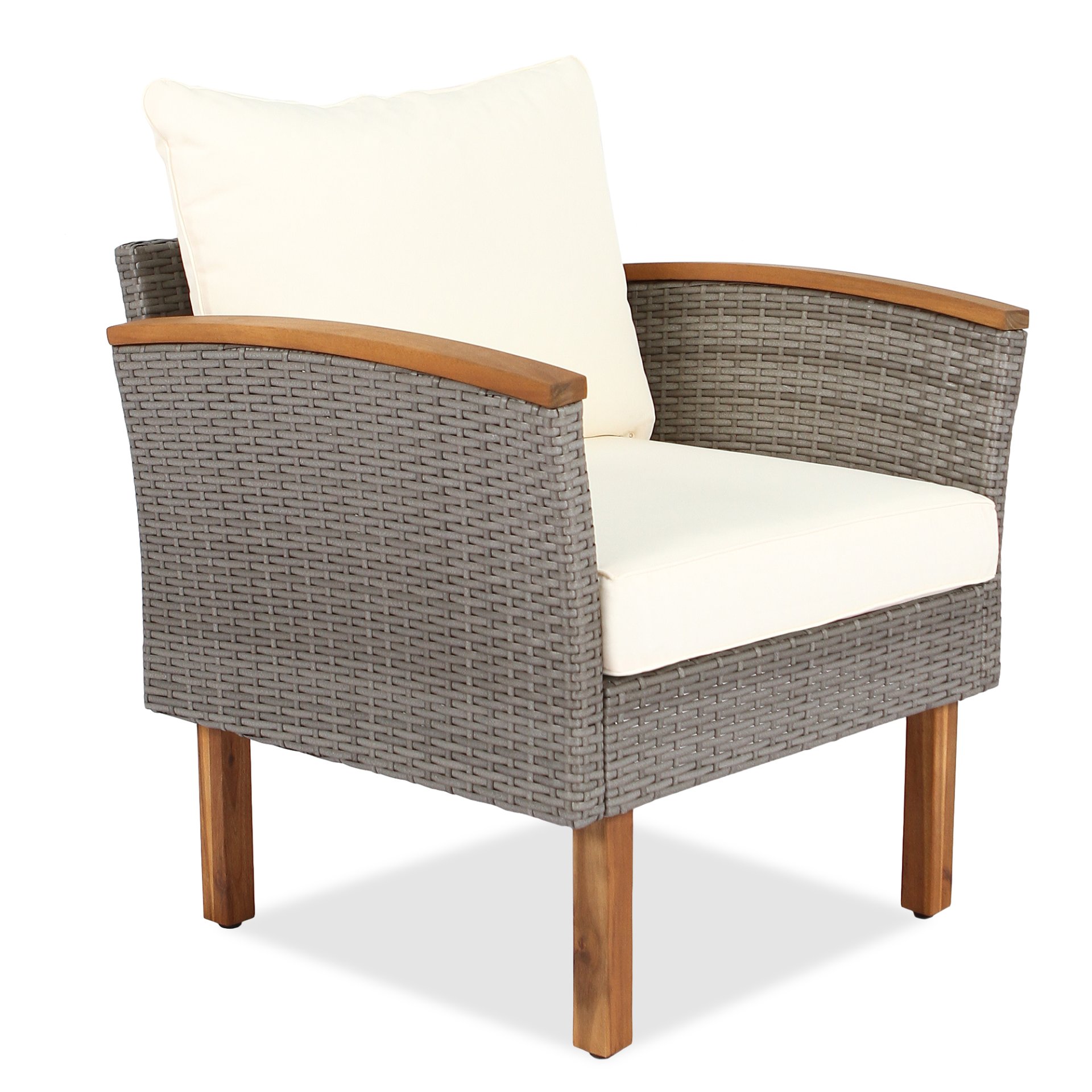 9 Piece Patio Rattan Furniture Set, Outdoor Conversation Set With Acacia Wood Legs And Tabletop, PE Rattan Sectional Sofa Set With Coffee Table, Washable Cushion - Beige - Image 11