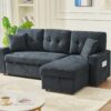 Sectional Sofa Bed L Shaped Sofa Couch Bed With USB Port, Reversible Sofa Couch Sleeper With Pull Out Bed, Chaise With Storage, For Living Room - Black - Image 14