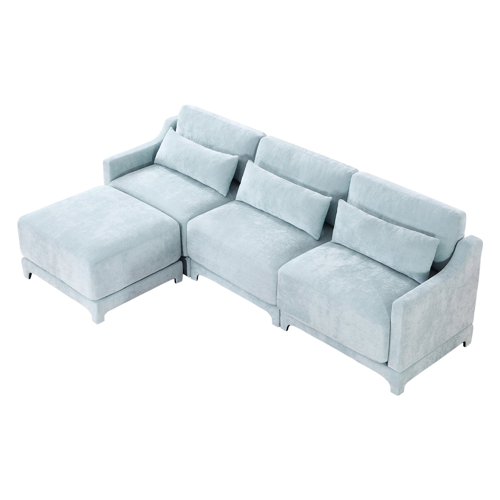 3 Seater Chenille Sofa With Movable Ottomans High Resilience Sponge Easy Install - Sky Blue - Image 21