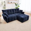 Modern Fabric 2 Seater Sofa With Ottoman Minimalist Design - Blue - Image 12