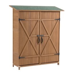 Outdoor Storage Shed With Lockable Door, Wooden Tool Storage Shed With Detachable Shelves & Pitch Roof - Yellow Brown