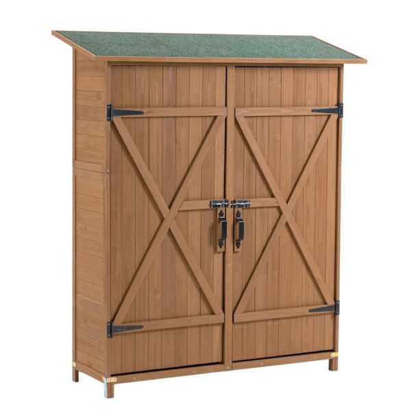 Outdoor Storage Shed With Lockable Door, Wooden Tool Storage Shed With Detachable Shelves & Pitch Roof - Yellow Brown
