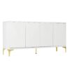 Modern Wood Sideboard Cabinet With Carved Door Panels, Adjustable Shelves, And Sturdy Metal Legs - White - Image 8