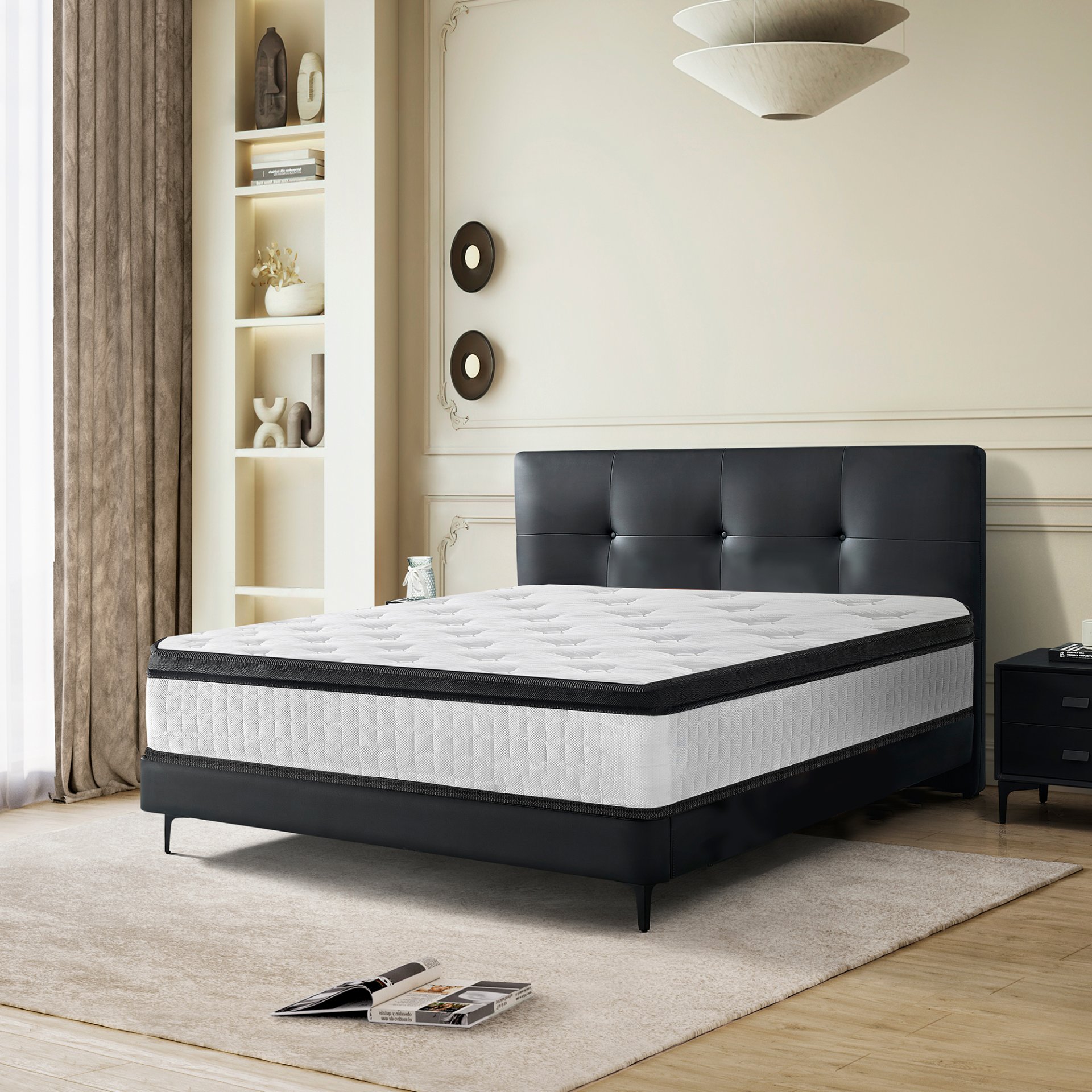 12" Full Size Hybrid Mattress With 7 Zoned Individual Pocket Spring Memory Foam Breathable Knitted Cover - White / Black - Image 10
