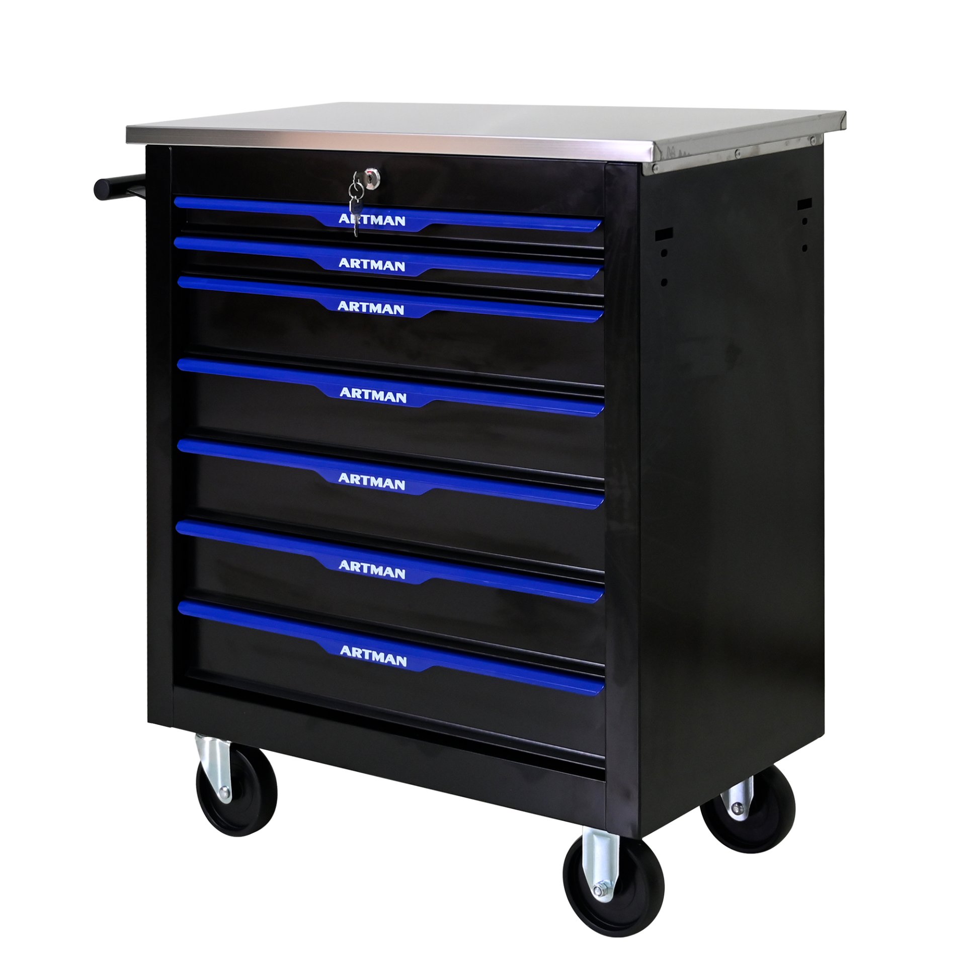 7 Drawer Multifunctional Tool Cart With Wheels - Black / Blue - Image 11
