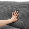 Oversized Corduroy Sectional Sofa, L Shaped Cloud Couch With USB Charging Port, Cup Holder, Deep Seat Sofa Bed With Chaise, Comfy Indoor Furniture - Gray - Image 14