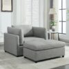 Wide Modern Oversized Armchair With Ottoman Stool, Single Sofa With Lumbar Support, Accent Chair, Reading Chair For Bedroom, Living Room - Light Gray - Image 6