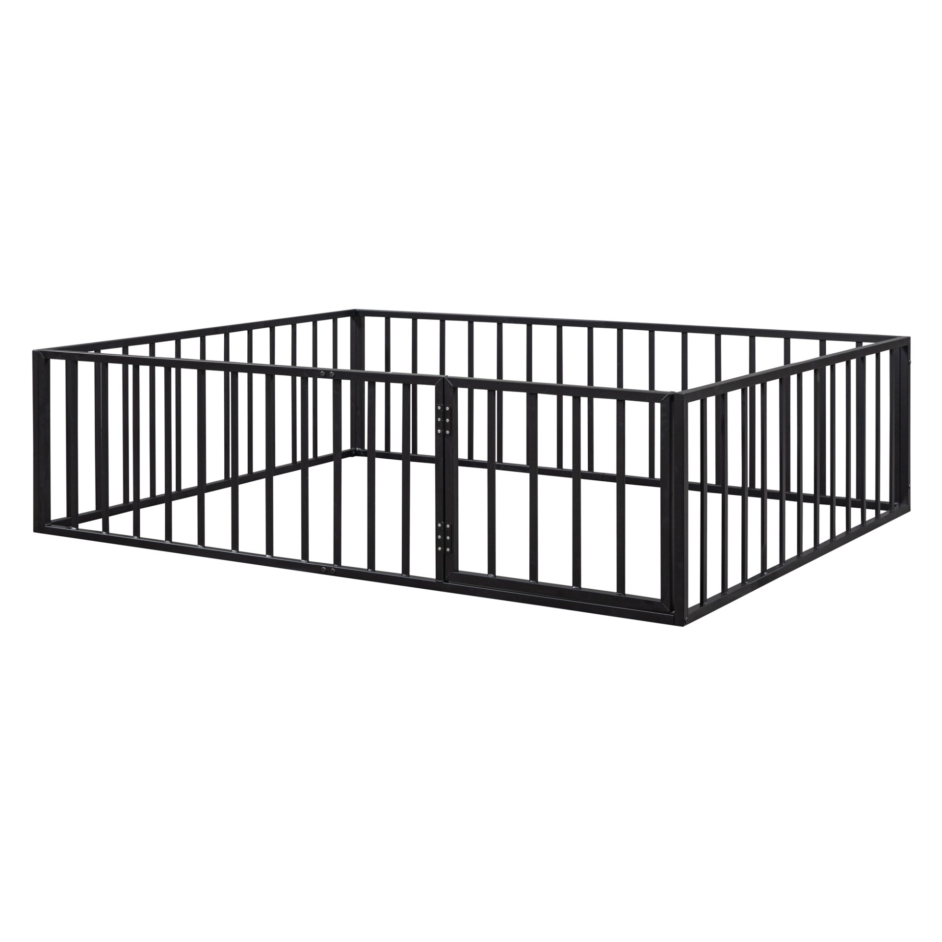 Queen Size Floor Bed Frame With Fence And Door - Black - Image 6