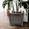 Outdoor Square Flower And Herb Pot For Garden, Porch And Patio Outside Plant And Vegetable Container, Planter - Black - Image 2