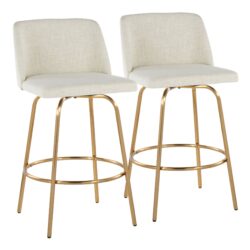 Toriano - Contemporary Fixed Height Counter Stool Swivel With Round Footrest (Set of 2) - Cream / Gold