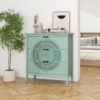 3 Drawer Storage Cabinet With Hollow Carved Design And Metal Handles, Chest For Entryway, Living Room Or Bedroom - Light Green - Image 4