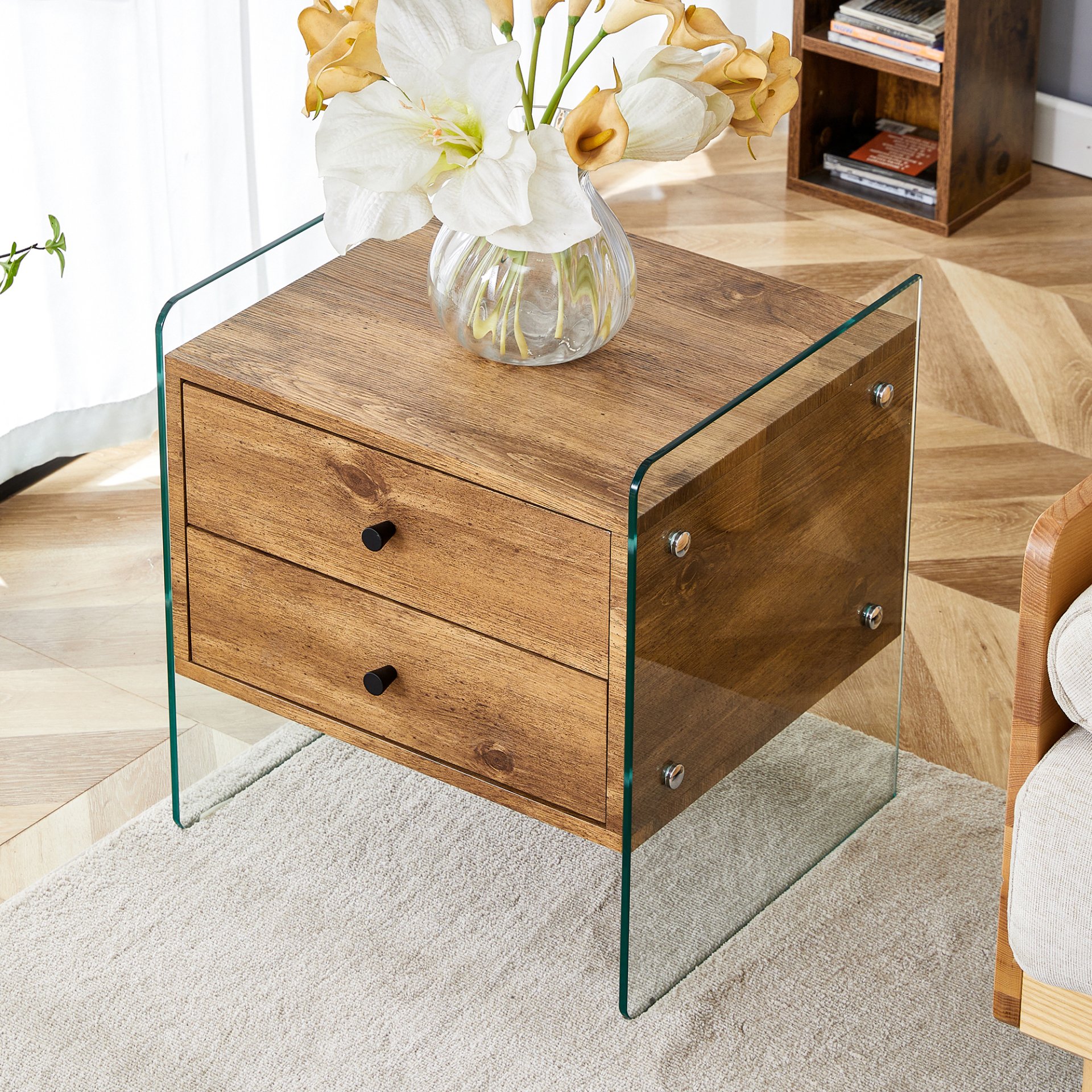 Double Drawer Bedside Table - Wood - Image 13