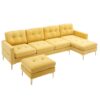 Modern Velvet L - Shape Convertible Sectional Sofa With Movable Ottoman - Yellow - Image 16