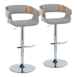 Elisa - Mid-Century Modern Adjustable Barstool With Swivel With Rounded T Footrest (Set of 2) - Chrome / Whitewashed / Gray