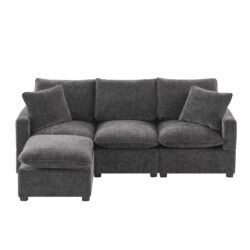 Modern, Modular Sofa, 4 Seat Chenille Sectional Couch Set With 2 Pillows Included, Freely Combinable Indoor Funiture - Black / Gray