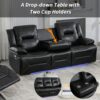 Home Theater Recliner Set Manual Recliner Chair With A Led Light Strip Two Built-In Cup Holders For Living Room - Black - Image 10