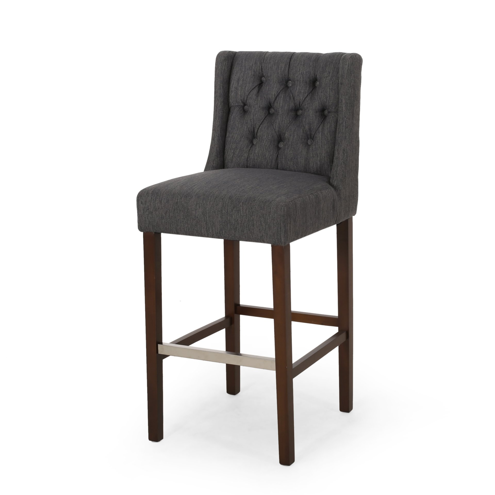 Solstara - Upholstered Fabric Dining Barstool With Button Tufted And Wing Back - Charcoal - Image 4