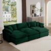 Oversized Modular Cushion Sofa Set With Portable Ottoman Corduroy L Shaped Low Back Deep Seating - Green - Image 11