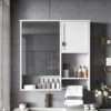 Modern Wall Mounted Bathroom Medicine Cabinet, Bathroom Wall Storage Cabinet With Mirror, Over The Toilet Space Saver Cabinet With Towels Bar - White - Image 4